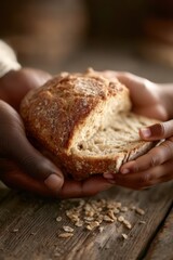 Freshly Baked Artisan Bread is Delightfully Shared Between Two Warm and Welcoming Hands