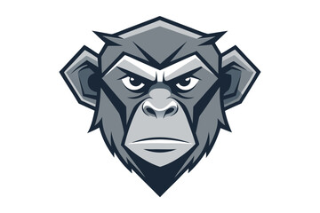 Front Facing Gray Ape Head with Sharp Edges and Intense Expression on White