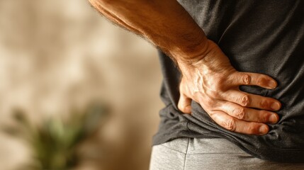 Close-up of a young man demonstrating muscle tension related to hip pain