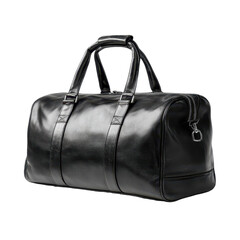 Naklejka premium Stylish black leather duffel bag perfect for travel or gym use, featuring durable craftsmanship and spacious interior design