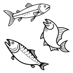 Fototapeta premium fish isolated on white background - Seafood vector illustrations - Fish or seafood flat icon for food apps and websites - fish decoration in watercolor texture