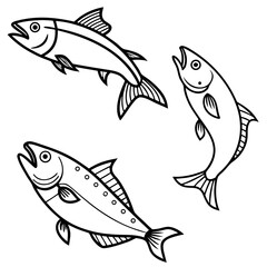 Fototapeta premium fish isolated on white background - Seafood vector illustrations - Fish or seafood flat icon for food apps and websites - fish decoration in watercolor texture