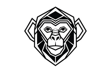 Geometric Monkey Head Logo Icon in Black and White