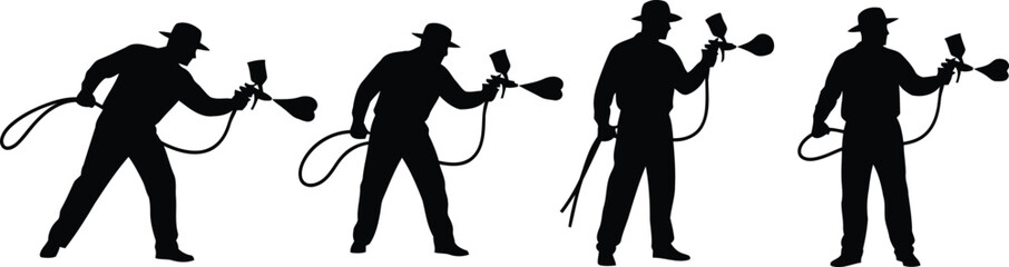 Artist Painting with Spray Gun Silhouette Icon Vector Set - Creative Work and Art