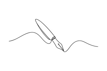 Minimalist continuous line drawing a fountain pen writing a wavy line vector