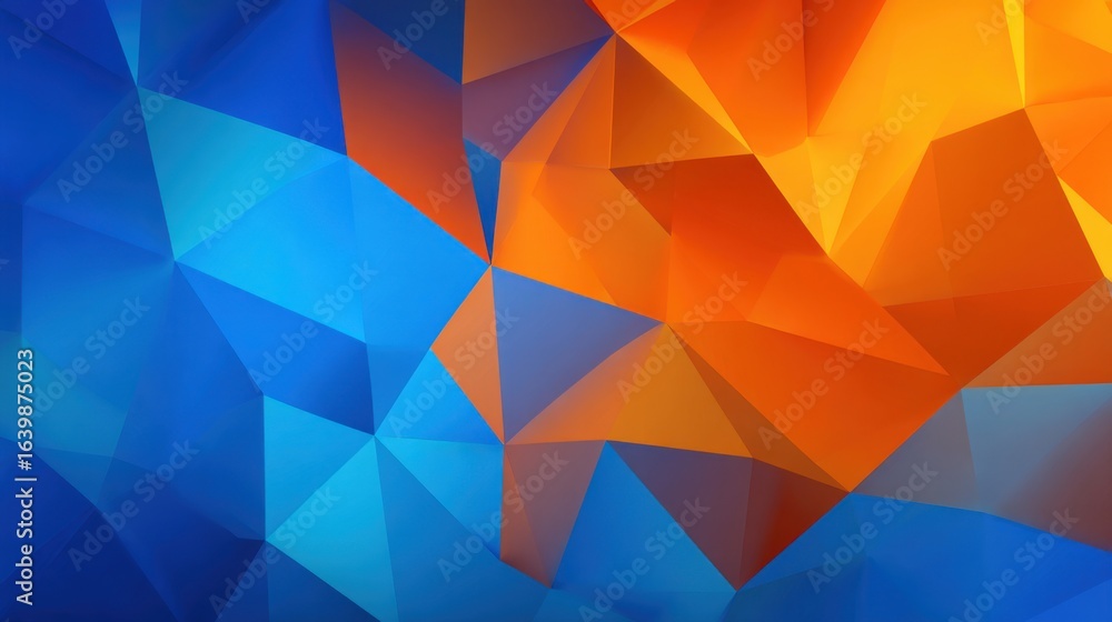 Aufkleber the artwork features a striking blend of blue and orange triangular shapes, creating an energetic an