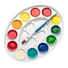 Watercolor Paint Palette with Brush, Isolated on Transparent Background, Art Supplies, Painting, art supplies, watercolor, painting