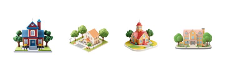 Collection of Community Center isolate on transparent background