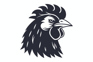 Detailed Rooster Head Dark Silhouette Style on a Clean White Background