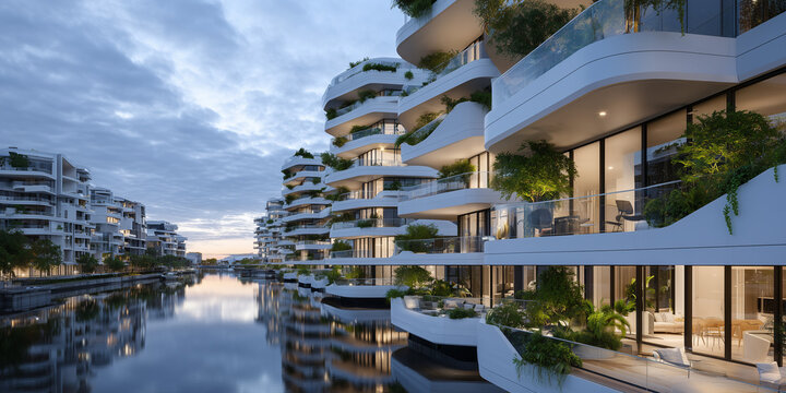 Innovative urban planning for sustainable cities with smart technologies waterfront architecture modern environments