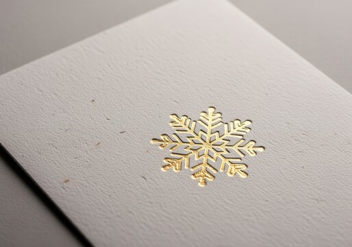 Elegant Christmas card with gold foil snowflake embossed on textured paper