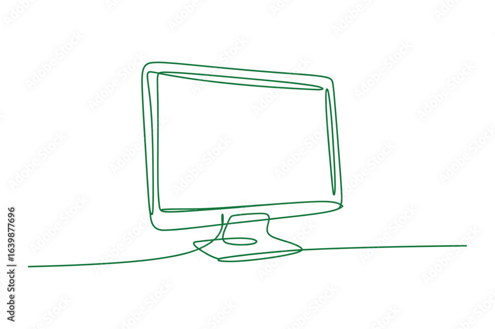 Poster continuous one-line drawing of a flat-screen monitor. a simple minimalist line art.