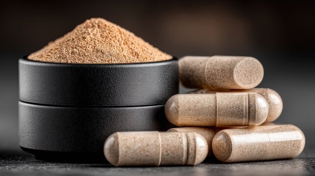 Pale ivory turkey tail mushroom extract tablets arranged on a sleek black dish