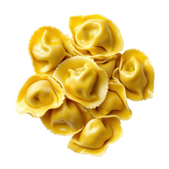 Delicious golden tortellini pasta Italian food recipe isolated on transparent background cutout