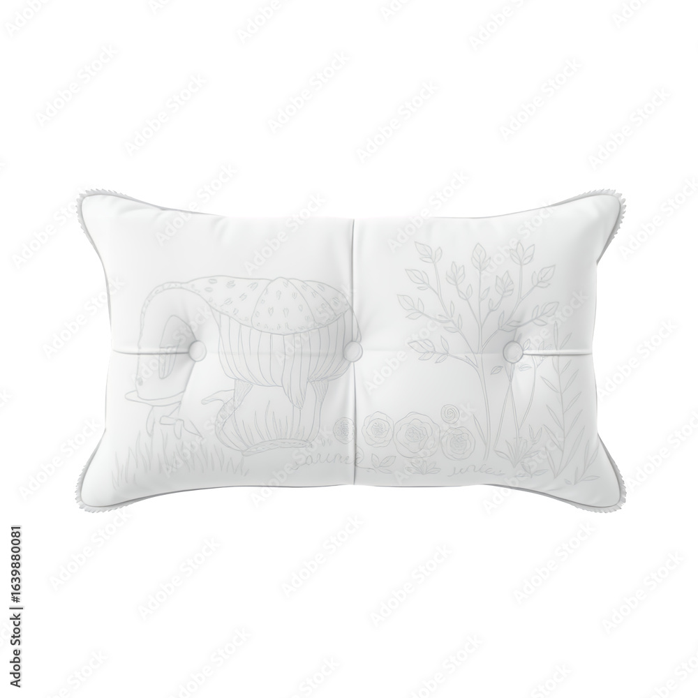 Poster a plush white rectangular cushion with two deep button tufts in the center isolated on transparent b