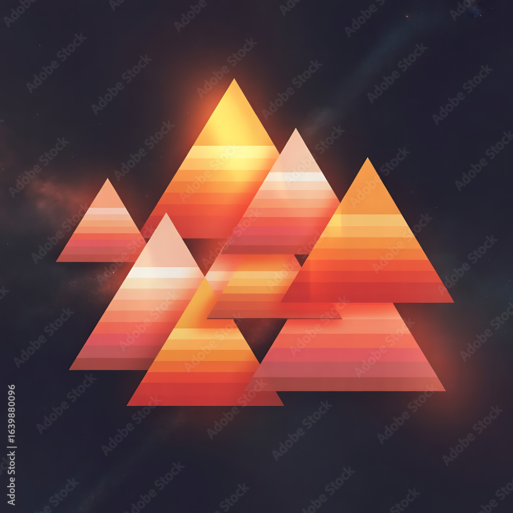 Poster colorful vector illustration with a geometric design of abstract triangles, pyramids, and a prism sh