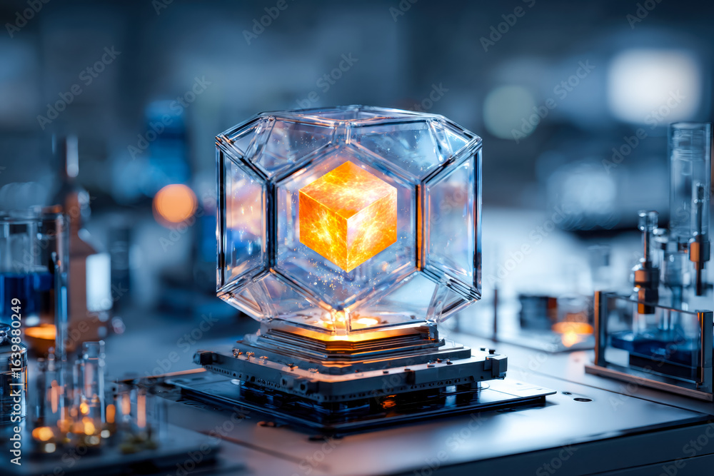 Aufkleber advanced quantum computing device with glowing core and transparent protective structure