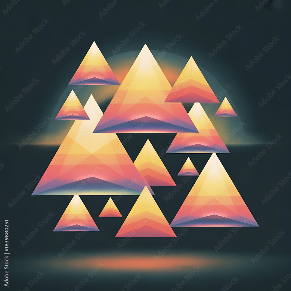 Poster abstract vector illustration of colorful geometric triangle christmas trees on a holiday background 