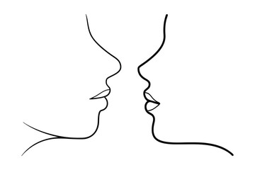 Minimalist line drawing two faces in profile abstract body