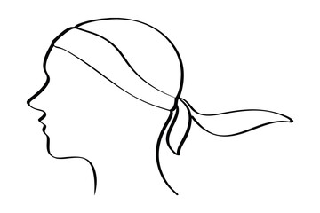 Minimalist single line drawing a man's profile wearing a bandana face head