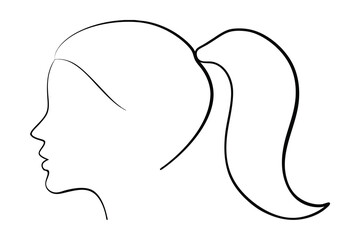 Minimalist single line drawing a woman's profile with a ponytail face head