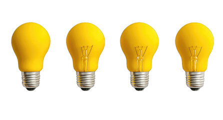 Four bright yellow light bulbs arranged in a horizontal row against a black background.  