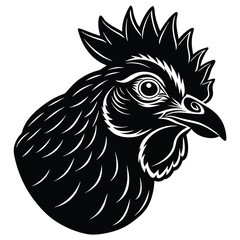 Black Rooster Head Facing Right on White Background
