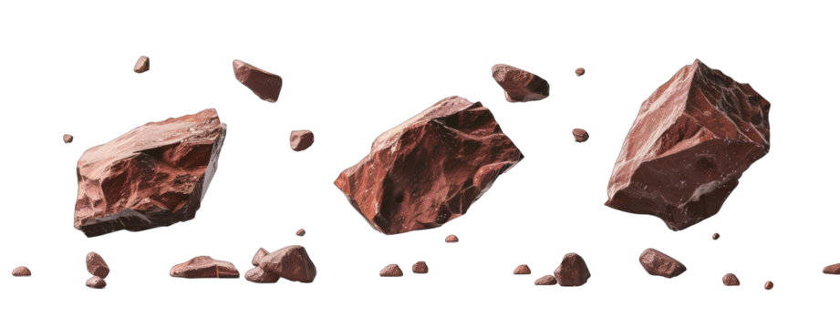Shattered red rocks scattered across a dark background