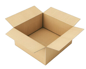 Empty light beige cardboard box, open top, square shape
