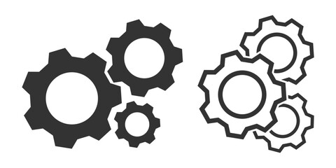 gear symbol, settings icon. Metal gears and cogs vector. Gear icon flat design. Mechanism wheels logo. Cogwheel concept template. Configuration, gear icon on transparent background. EPS 10. 