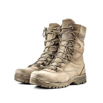 military combat boots side view isolate on transparent background