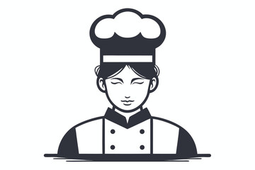 Cartoon Chef Icon, Smiling Face, Black Outline, Simple Flat Design, White Background