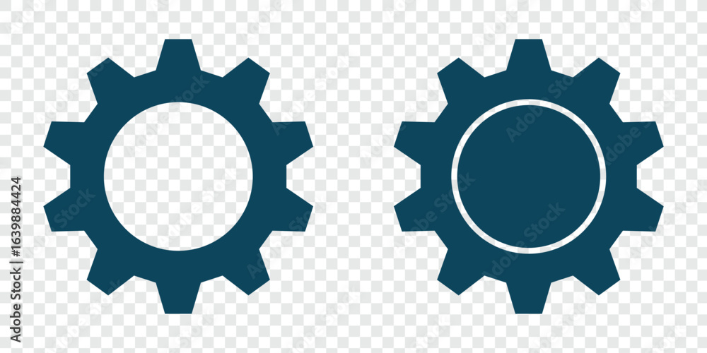 Poster setting icon set. cog settings icon symbol. checkmark with cogwheel vector icon. gear and checkmark 