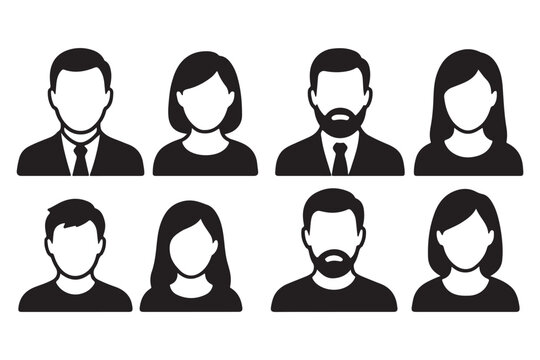 Empty avatars set. Monochrome Face Placeholders icons. Vector Male and female "no photo" images for unfilled user profile for social networks, resumes, forums and dating sites. Greyscale