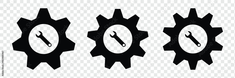 Poster gear icon, gear setting icon set. setting sign. cogs symbol. gear wheel mechanism. black outline. ge