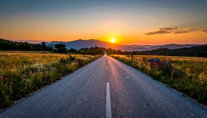 Fototapeta premium Sunset road trip landscape