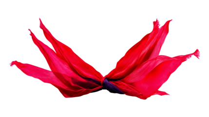 Vibrant red fabric swatch with purple accent tied in the center