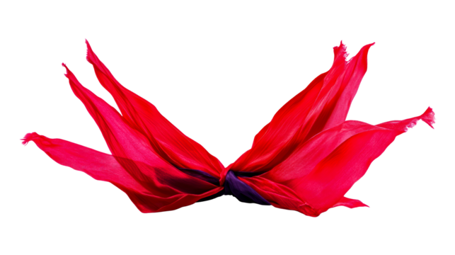 Vibrant red fabric swatch with purple accent tied in the center