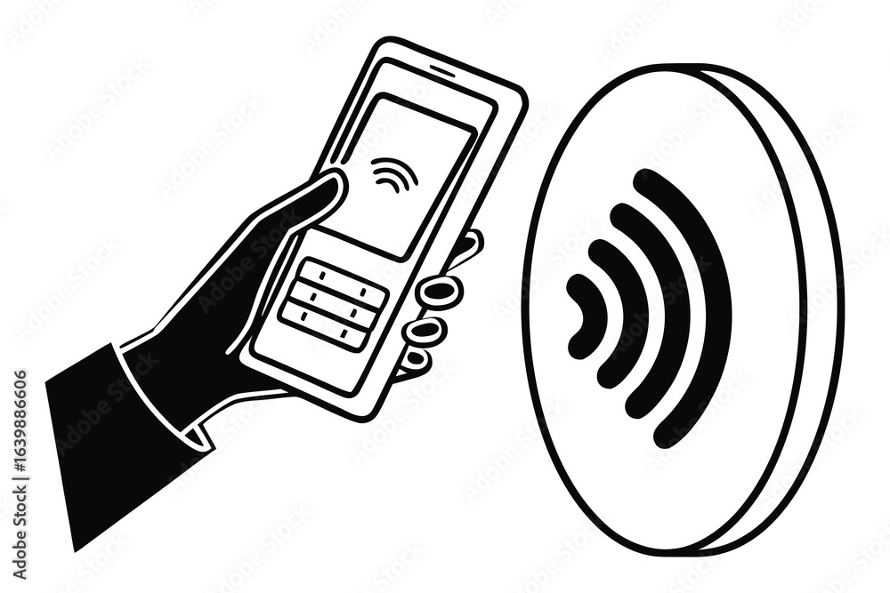 Poster vector art of contactless payment with nfc technology isolated on white background using a mobile ph