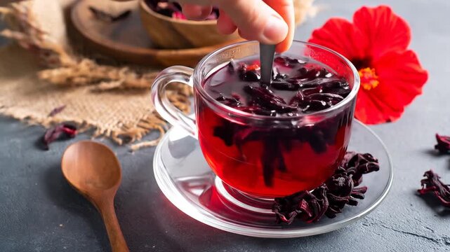 Hibiscus tea being stirred
