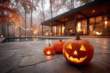 Enjoy a Cozy Halloween Night filled with glowing JackoLanterns right outside your Modern Home