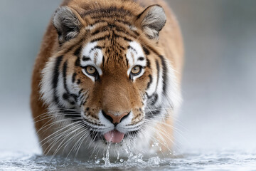 Obraz premium Majestic tiger taking a drink of water in its natural habitat