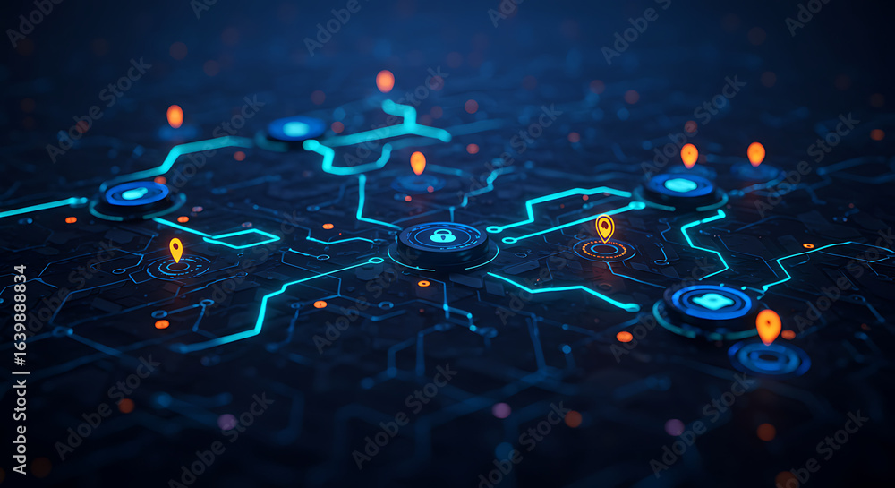 Poster digital network: a mesmerizing image showcasing a complex network of data streams, circuits, and con