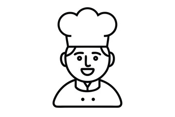 Chef Icon. Outline of Cook with Hat on White Background Design