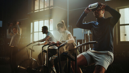 Athletes training with virtual reality in modern gym