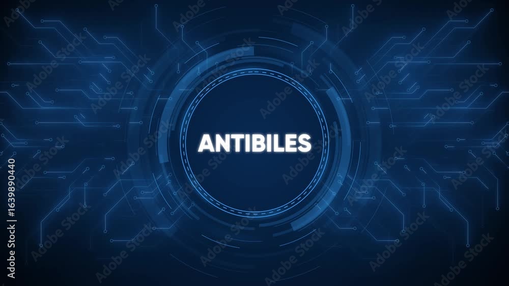 Poster futuristic technological interface displaying the word antibiles in a digital environment