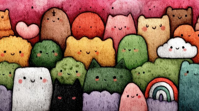 Kawaii Animal Pattern in Soft Rainbow Colors