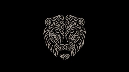 Ornate lion's head, stylized tribal art