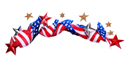American flag ribbon with metallic stars for festive decoration