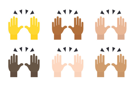 Raising Hands Two hands raised in the air, celebrating success or another joyous event emoji symbol sign icon vector illustration isolated flat hand celebration